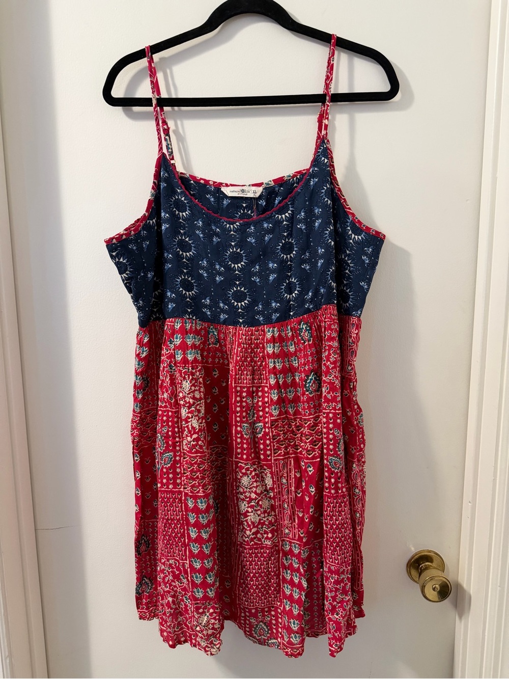 NWT Natural Life Gigi Mini Dress in Navy Red Boho Americana Mixed Print Sz XL